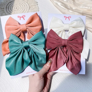 Women Girls Sweet Print Bows Hair Clips Hairpins Ribbon