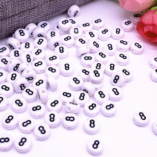 White Round Numbers  Acrylic Loose Spacer Beads