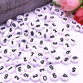 White Round Numbers  Acrylic Loose Spacer Beads